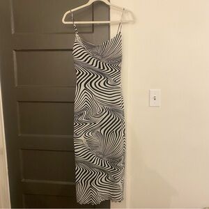 Y2K vintage black and white abstract midi dress